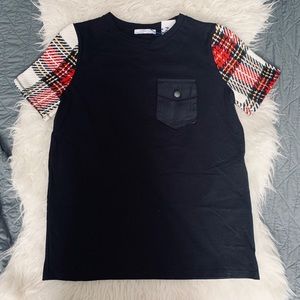 Zara black top with plaid sleeves